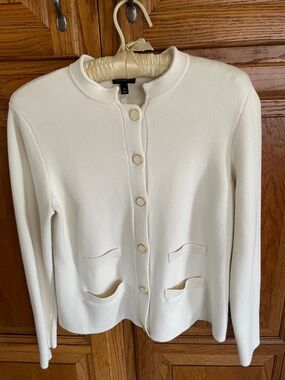 Talbots Cream Knit Button-Front Cardigan